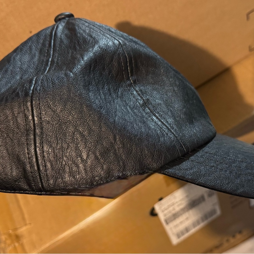 a new day Black Leather Baseball Cap